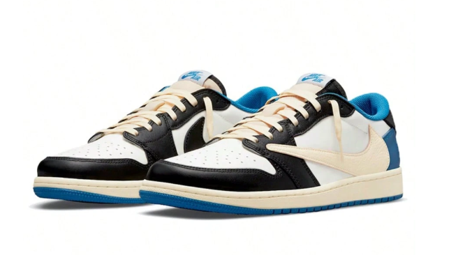 Travis Scott X Fragment Design X Jordan Air Jordan 1 OG Low SP Reverse Swoosh 2.0 Tripartite Collaboration Lightning Low-Top Basketball Shoes